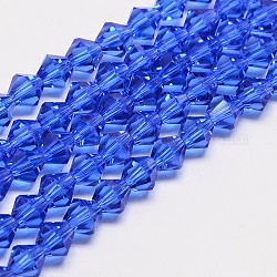 Imitate Austrian Crystal Bicone Glass Beads Strands, Grade AA, Faceted, Blue, 3x3.5mm, Hole: 0.8mm, about 120~125pcs/strand, 14.8 inch