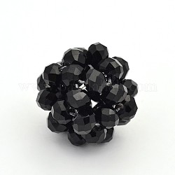 Glass Crystal Round Woven Beads, Cluster Beads, Black, 37mm, Beads: 10mm