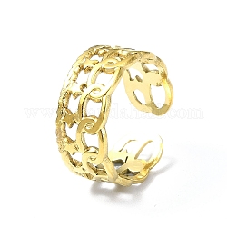 Revestimiento iónico (ip) 304 anillo abierto en forma de estrella de acero inoxidable, anillos de banda ancha huecas, real 18k chapado en oro, diámetro interior: 18 mm