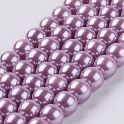Hebras redondas de perlas de vidrio teñido ecológico, Grado A, cordón de algodón rosca, violeta, 8mm, agujero: 0.7~1.1 mm, aproximamente 52 pcs / cadena, 15 pulgada