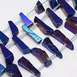 Electroplate Natural Druzy Quartz Crystal Beads Strands, Nuggets, Dyed, Blue Plated, 20~36x6~15x5~10mm, Hole: 1mm, about 20pcs/strand, 15.74 inch