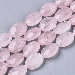 Fili di perline quarzo roso  naturale , ovale, sfaccettato, 14x10x5mm, Foro: 0.6~0.8 mm, circa 28pcs/filo, 14.96 pollice (38 cm)