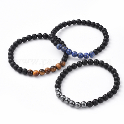 Bracelets extensibles unisexes en perles d'agate noire naturelle (teintes), avec des perles de pierres fines, ronde, 2-1/8 pouce (5.5 cm)