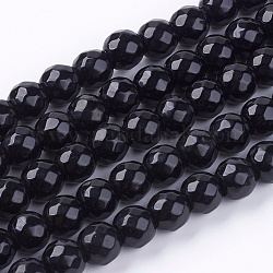 Natural Jade Bead Strands, Dyed, Faceted, Round, Black, 8mm, Hole: 1mm, 48pcs/strand, 14.5~14.9 inch
