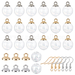 Kits de fabricación de aretes colgantes diy de sunnyclue, Incluyendo perlas redondas de vidrio, Fianzas colgantes de tapa de cuentas de plástico, Pendientes de latón, platino y oro, cuentas de globo: 16x15 mm, agujero: 4.5~5 mm, 20 unidades / caja