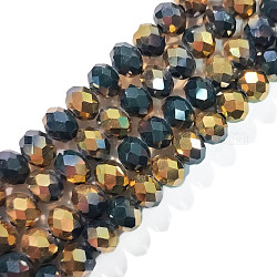 Chapelets de perles en verre opaque électrolytique, la moitié plaqué or, facette, abaque, gris ardoise foncé, 8x6mm, Trou: 1mm, Environ 65~68 pcs/chapelet, 15.7~16.1 pouce (40~41 cm)