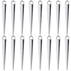 SUNNYCLUE 50Pcs Alloy Pendants, Cone, Stainless Steel Color, 35.5x4.5mm, Hole: 2mm