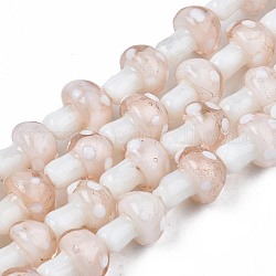 Perles champignons main au chalumeau brins, rose brumeuse, 12.5~14x10~11mm, Trou: 1.5mm, Environ 24~25 pcs/chapelet, 12.20 pouce ~ 12.99 pouces (31 cm ~ 33 cm)
