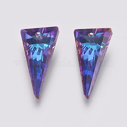 K9 vidrio Colgantes de rhinestone, imitación de cristal austriaco, facetados, triángulo, azul bermudas, 28x14x7~7.5mm, agujero: 1.6 mm