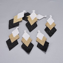 Perles de rocaille japonaises faites à la main gros pendentifs, avec fil d'importation japon, motif de tissage, flèche, colorées, 55x23.5x2mm, Trou: 3mm