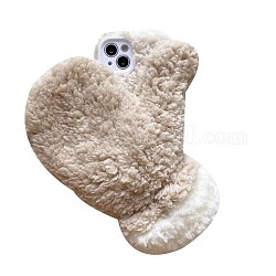 Warm Plush Gloves Mobile Phone Case for Women Girls, Plastic Winter Protective Covers for iPhone14 Pro, Old Lace, 14.67x7.15x0.78cm