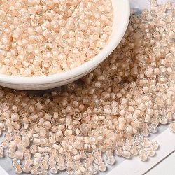 12/0 transparentes abalorios de cristal de la semilla, dentro de los colores, agujero redondo, redondo, peachpuff, 1.5~2mm, agujero: 1 mm, aproximamente 450 g / bolsa