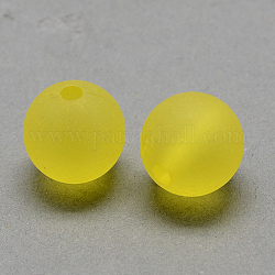 Perles de boule en acrylique transparente, style mat, ronde, jaune, 12mm, Trou: 2mm, environ 520 pcs/500 g