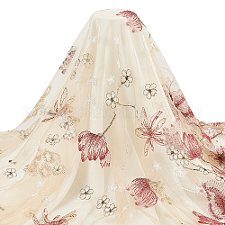 刺繍入りの花のポリエステルチュールレース生地  服飾材料  サクランボ色  150x0.08cm