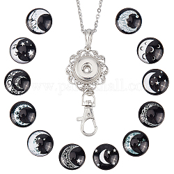 SUNNYCLUE 1 Box 12 Styles Snap Button Lanyard Moon Star Planet ID Badge Lanyard Necklace Cute Gothic Style Black White Badges Holder Breakaway Stainless Steel Lanyard Chain for Holders Keys Men Women