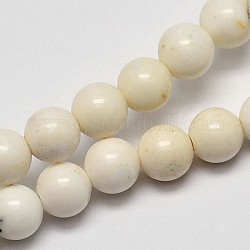 Brins ronds de perles de magnésite naturelle, blanc crème, 6mm, Trou: 1mm, Environ 68 pcs/chapelet, 15.7 pouce