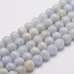 Chapelets de perle en agate de dentelle bleue naturelle, grade AB, ronde, 6mm, Trou: 1mm, Environ 63 pcs/chapelet, 15.5 pouce