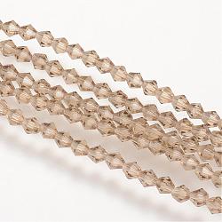 Cristallo austriaco imitazione 5301 bicone perline, sfaccettate perle di vetro fili, Burlywood, 3x3~3.5mm, Foro: 0.5 mm, circa 125~130pcs/filo, 15.5 pollice