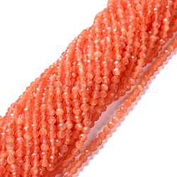 Chapelets de perles d'œil de chat, ronde, facette, rouge-orange, 3mm, Trou: 0.2mm, 14.17 pouce (36 cm), 122 pcs / chapelet