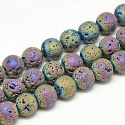 Placcare fili di perle di roccia lavica naturale, stile matte, tondo, multicolore placcato, 8x8.5mm, Foro: 1 mm, circa 48pcs/filo, 15.3 pollice