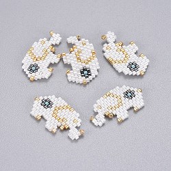 Perles rocailles japonaises manuelles, avec fil d'importation japon, motif de tissage, éléphant, blanc, 13.5x25.5x2mm