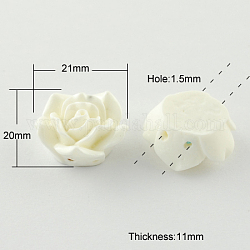 樹脂ビーズ  ダブル穴  3 Dの花  ホワイト  21x20x11mm  穴：1.5mm