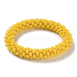 Bracelet extensible tressé en perles de verre au crochet, bracelet style bohème népel, or, diamètre intérieur: 1-7/8 pouce (4.9 cm)