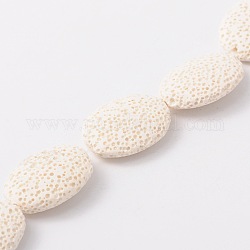 Fili di perle di roccia lavica sintetica ovali tinti, bianco, 26~27x20~21x8mm, Foro: 1 mm, circa 15pcs/filo, 15.3 pollice