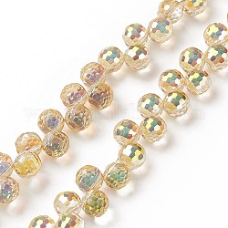 Transparent Glass Beads Strands, Top Drilled, Faceted(96 Facets), Round, Navajo White, 9mm, Hole: 1.5mm, about 71~72pcs/strand, 17.13~17.32 inch(43.5~44cm)