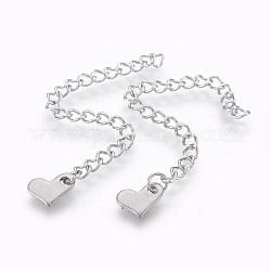 304 Stainless Steel Chain Extender, Heart, Stainless Steel Color, 70x3mm