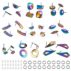 Fabrication de boucles d'oreilles bricolage kits de recherche, y compris 304 fermoir d'oreille en acier inoxydable et anneaux de saut, écrous en plastique et silicone, couleur arc en ciel, 116 pcs / boîte