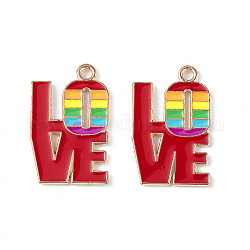 Rainbow Color Pride Alloy Enamel Pendants, Word Love Charm, Light Gold, Colorful, 24x14.7x1.3mm, Hole: 2mm