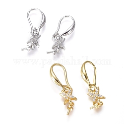 Brass Micro Pave Cubic Zirconia Earring Hooks, Ear Wire, For Half-drilled Bead, Clear, Star, Mixed Color, 26mm, Pin: 1mm