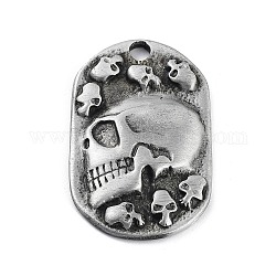 Tibetan Style Alloy Pendnat, Frosted, Oval with Skull, Antique Silver, 48x30x4.5mm