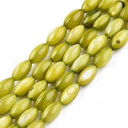 Naturali di acqua dolce perline shell fili, tinto, riso, verde oliva, 7.5x4mm, Foro: 0.8 mm, circa 51~52pcs/filo, 14.96 pollice ~ 15.16 pollici (38~38.5 cm)