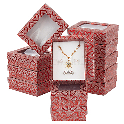 Rechteckige Aufbewahrungsgeschenkboxen aus Papier mit Herzdruck und klarem Fenster, Geschenkverpackung für Hochzeitsfeierzubehör, Schamottestein, 9x7x2.9 cm