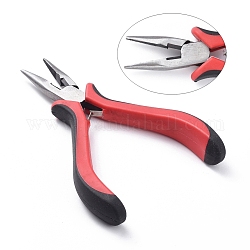Carbon Steel Jewelry Pliers, Chain Nose Pliers, Serrated Jaw and Wire Cutter, Polishing, Red, Gunmetal, 132mm