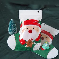 Botas de tema navideño bolsas de regalo de plástico, Bolsas con cierre de cremallera, para el envasado de galletas y dulces, santa claus, 22x19x0.01 cm, 10 unidades / bolsa