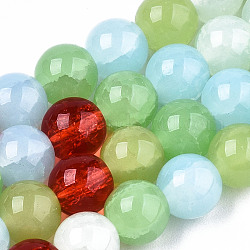 Imitation de perles de verre de jade, crépitement, teints et chauffée, ronde, colorées, 8x7.5mm, Trou: 1.5mm, Environ 51~52 pcs/chapelet, 15.35~15.55 pouce (39~39.5 cm)