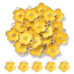 ライトゴールドメッキの合金エナメルペンダント  花のチャーム  ゴールド  13x11.5x3mm  穴：1.6mm