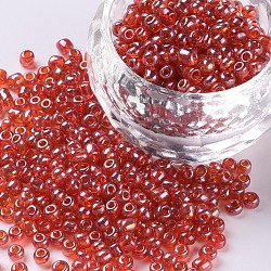 Perles de rocaille en verre, trans. couleurs lustered, ronde, rouge, 3mm, Trou: 1mm, environ 1111 pcs/50 g, 50 g / sac, 18 sacs/2 livres