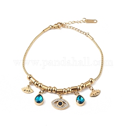 Bracelet à breloques en forme de larme et d'œil avec strass, placage ionique (ip) 304 bijoux en acier inoxydable pour femmes, or, 7-1/4 pouce (18.5 cm)