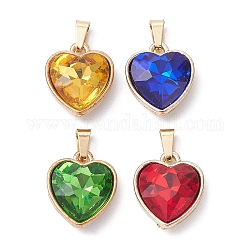 4Pcs 4 Colors Faceted Glass Pendant, with 304 Stainless Steel Findings, Mixed Color, 16.5x14x6mm, Hole: 6x3mm, 1Pc/color