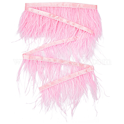 Cinta de borlas de plumas de avestruz de Gorgecraft, ribete de flecos de poliéster con plumas teñidas, accesorios de vestuario, rosa, 130x0.5mm