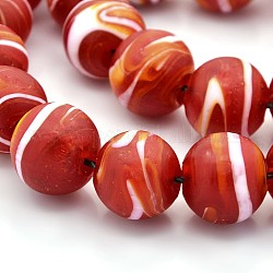 Handmade Frosted Lampwork Beads Strands, Round, Red, 16mm, Hole: 3mm, about 30pcs/strand, 17.3inch