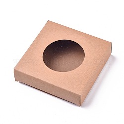 Scatole pieghevoli di carta kraft, con scatole di carta trasparenti, quadrato, Burlywood, 10x10x2.4cm