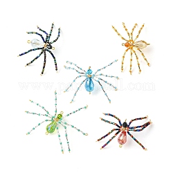 Подвески miyuki с семенами и стеклянными бусинами, с золотыми выводами из нержавеющей стали, прелести паука, разноцветные, 30~30.5x64~66x10 мм, отверстие : 1.2~1.8 мм