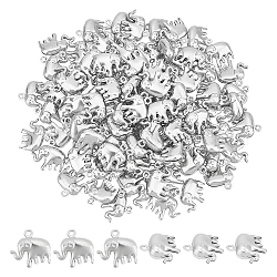 Unicraftale 100 Stück 304 Edelstahl Charms, Hohl Elefanten, Edelstahl Farbe, 14x15x5 mm, Bohrung: 1.2 mm