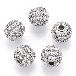 Manuell Indonesiene Perlen, mit Metall-Zubehör, Runde, Platin Farbe, Rauch weiss, 17x15 mm, Bohrung: 3 mm