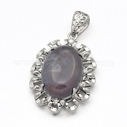 Oval Natural Indian Agate Pendants, with Rhinestone and Brass Findings, Platinum, 39x30x14mm, Hole: 5x6mm